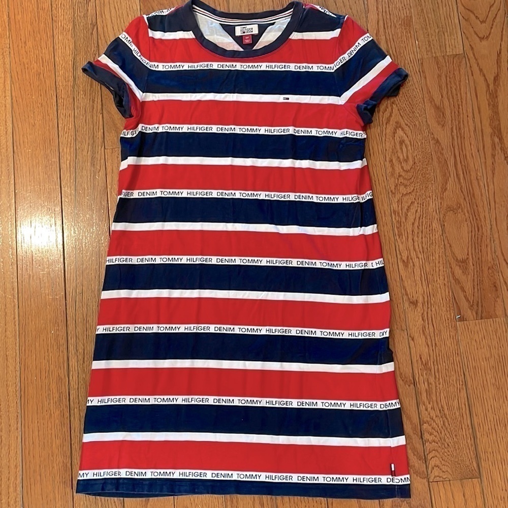 𝅺tommy Hilfiger Striped Cotton Logo Dress S
